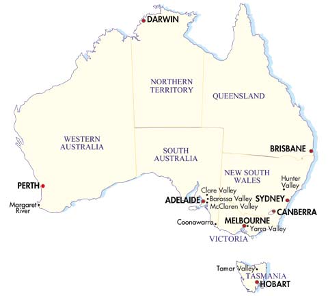 Карта винодельческих регионов австралии